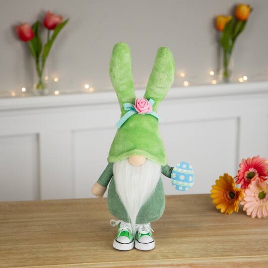 15" Green Gnome with Bunny Ears Easter Figure